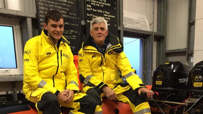 Lee&Jimmy_in_lifeboat_station_in_gear