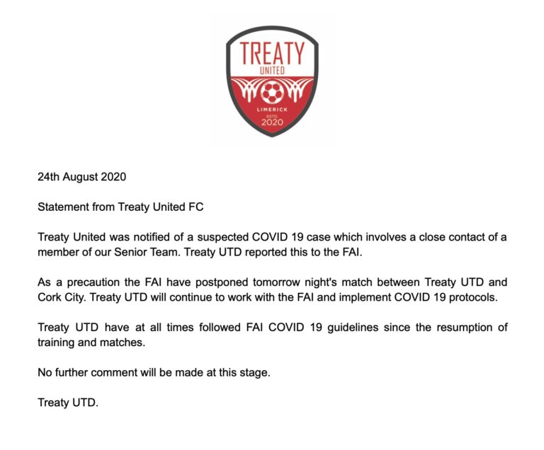 Second Postponement of Treaty United and Cork City