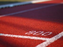 low angle photography of track field
