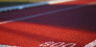 low angle photography of track field