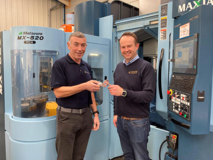 Photo Caption: Pictured at the Takumi engineering facility in Raheen, Limerick (L-R) are outgoing chief executive Gerry Reynolds and incoming chief executive Donal Galligan. Takumi has announced plans to double revenues to โฌ20m and expand its workforce by 60 to 140.