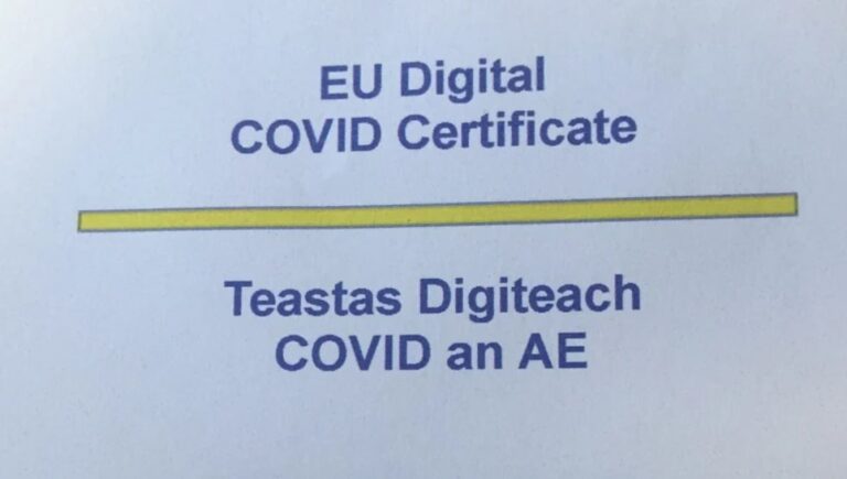 Update on Digital COVID Certificates containing síneadh fada