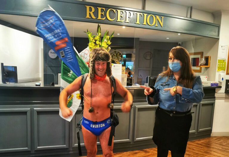 Speedo Mick visits South Court during charity trek