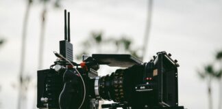black professional video camera