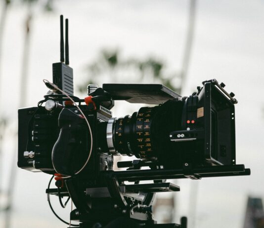 black professional video camera