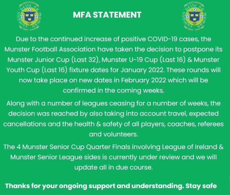 Munster Junior and Youth Cups Postponed