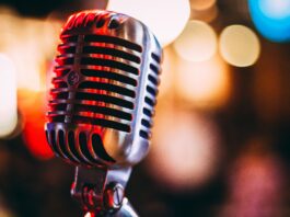 bokeh photography of condenser microphone