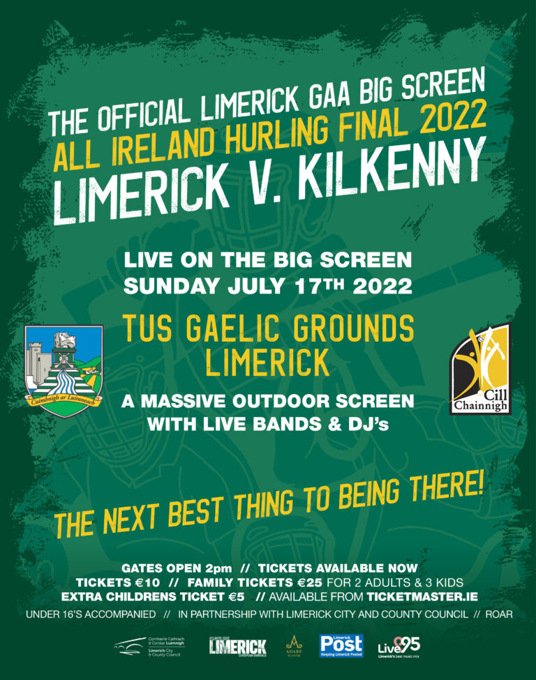 Luimneach Abú!  It’s the next best thing to being there! Massive Limerick GAA screening of the All Ireland Final this Sunday at TUS Gaelic Grounds