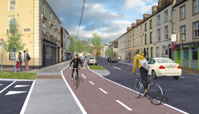 Photomontage of the proposed bicycle lanes on Henry and O'Curry Streets.