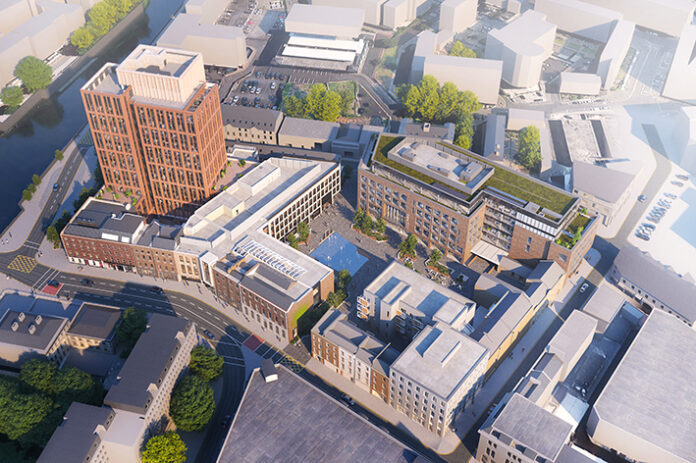 Computer generated aerial view of the Opera Square development.