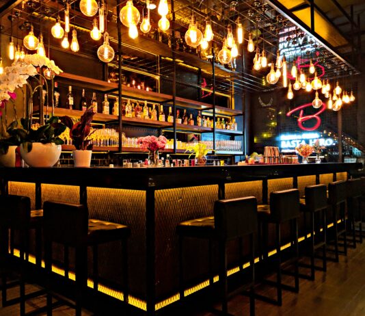 light bulbs over bar area