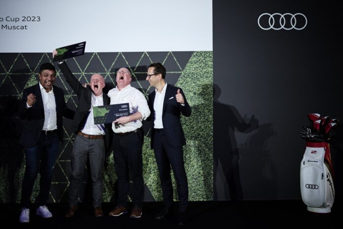 Pictured are Mike O’Halloran and Michael O’Brien who placed third in Group B of the Audi quattro Cup World Final which took place at the Al Mouj Golf Resort, Muscat, Oman.