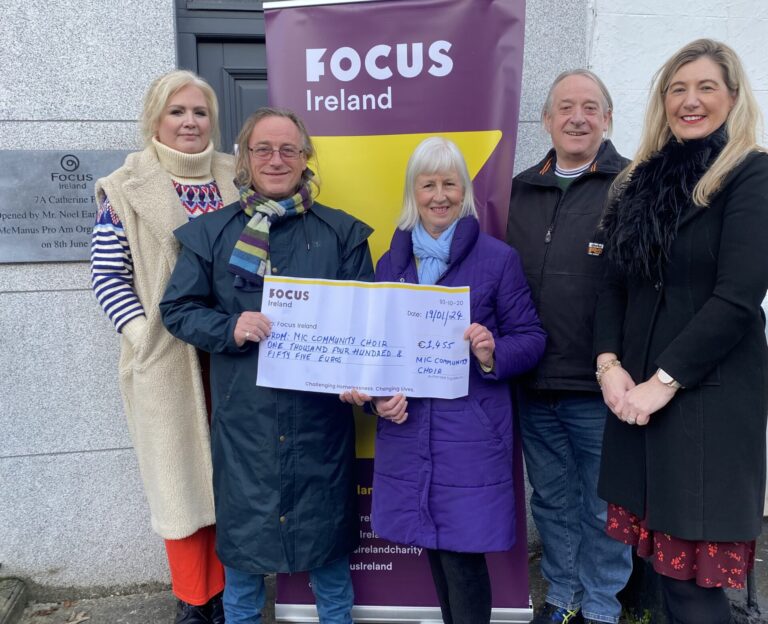 MIC Community Choir presents cheque worth over €1,000 to Focus Ireland