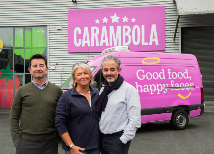 Brian Meehan, Aideen O'Brien, and Colm O'Brien, outside Carambola HQ