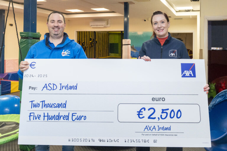 ASD Ireland presented with cheque from AXA Local Community Awards