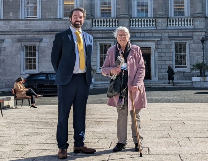 Former TD Brian Leddin outside Leinster House with his mum, the late Kathleen Leddin.