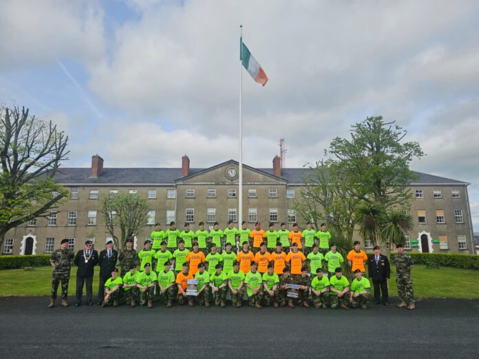 Members of Sarsfield Barracks receving jerseys ahead of charity run