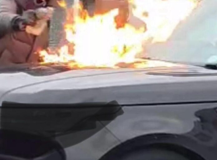 Car arson jeep burning