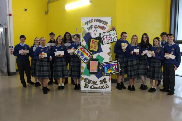Leaving Cert students after writing their Postcards of Positivity for the first year students.