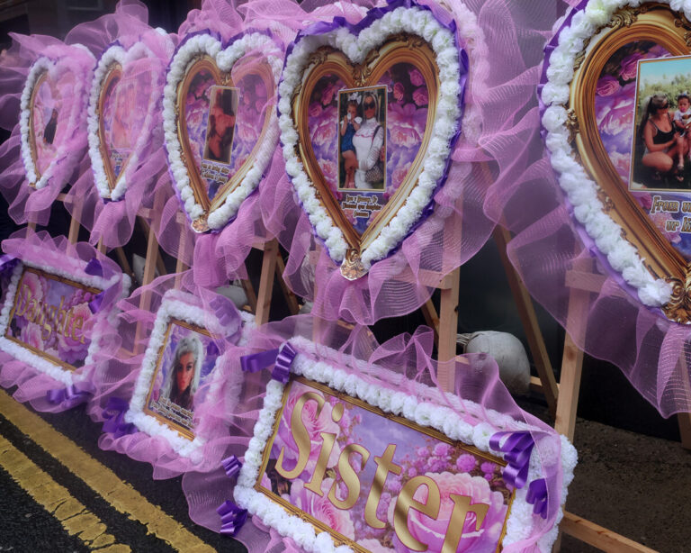 ‘Love U Mommy” – poignant message among sea of pink and roses at Scarlett’s removal